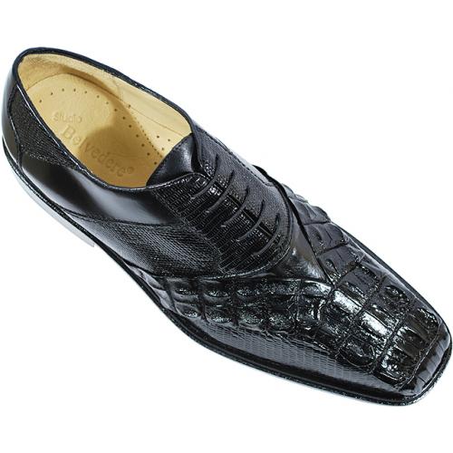 Belvedere "Roma" Black Genuine Nile Hornback Crocodile / Lizard Shoes 756